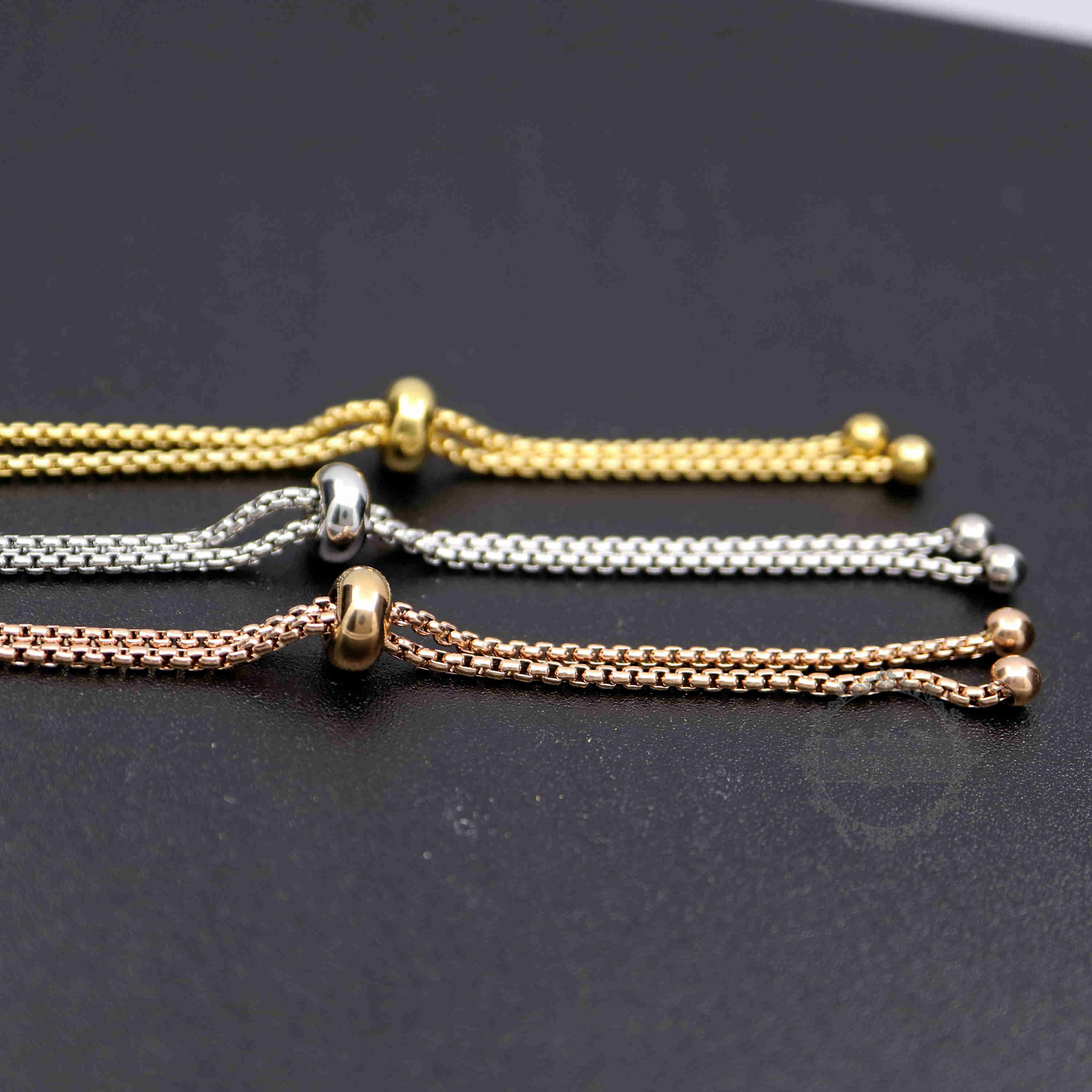 1pcs 11cm long rose gold silver stainless steel DIY charm bracelet with 1.8mm thick box chain adjustable bracelet supplies 1900187 - Click Image to Close